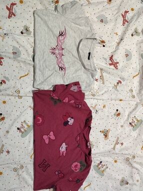 Girls Pink Minnie Mouse & Gray Graphic Pajama Tops - Kids Pajamas